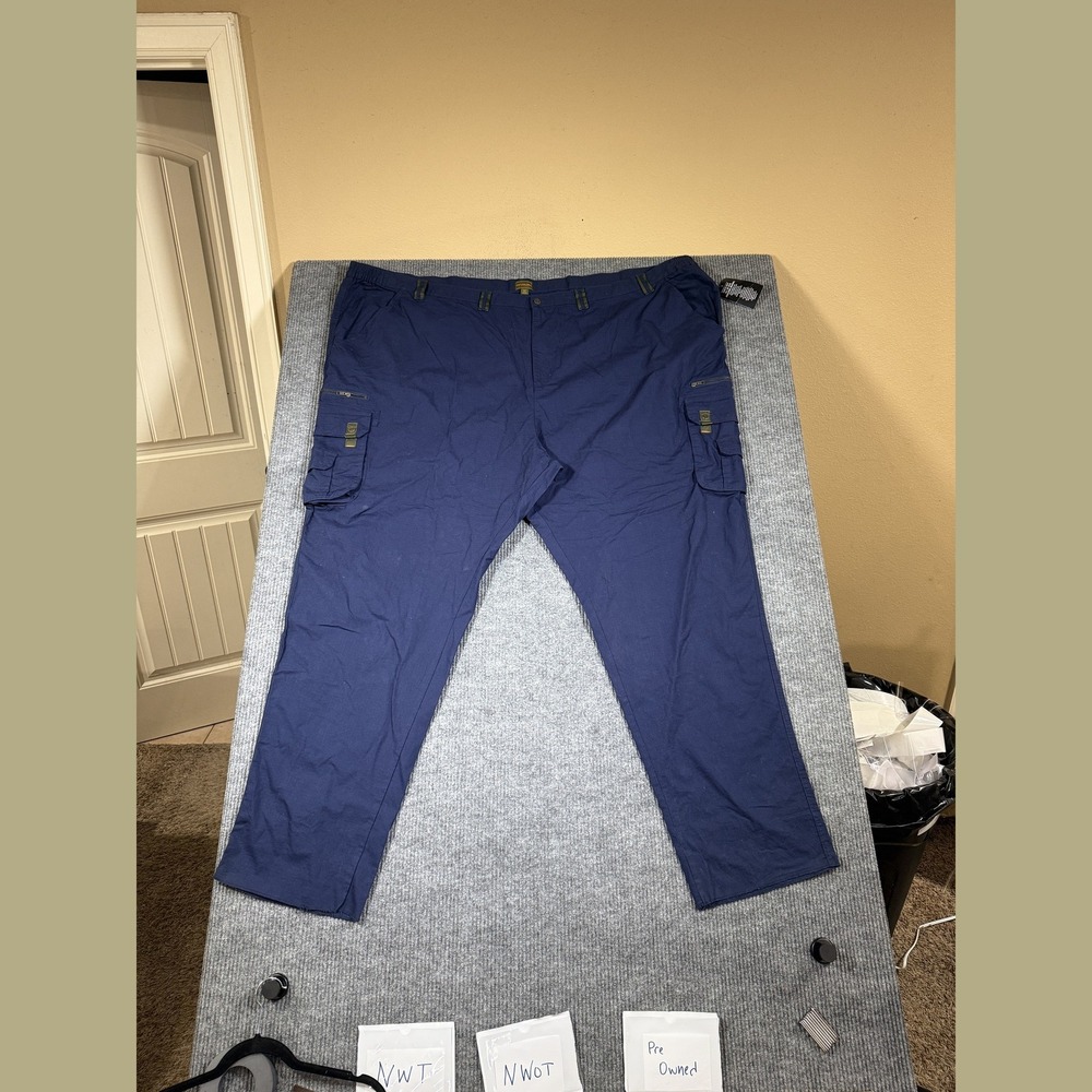 Boulder Creek Mens Navy Blue Ripstop Cargo Pants Tactical Utility Relaxed 48x30